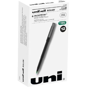 Uniball Roller 12 Pack in Green, 0.5mm Micro Rollerball Pens, Try Gel Pens, Colored Pens, Office Supplies, Colorful Pens, Blue Pens Ballpoint, Pens Fine Point Smooth Writing Pens