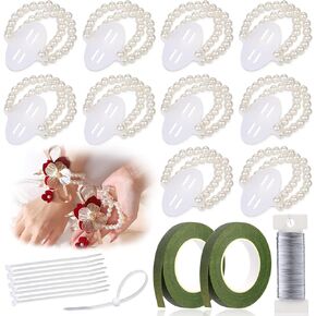 10 Pcs Corsage Wristlet Band, Wrist Corsage Bracelets, Pearl Wrist Corsages, Bride Elastic Pearl Wristband Corsage, DIY Flower Hand Corsages Bracelets Accessories for Wedding DIY Handmade Prom