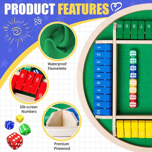 Shut The Box Dice Game,2-4 Player Family Wooden Board Table Math Games, 8 Dices Classics Tabletop Version Games for Classroom,Home,Party or Pub in Saudi Arabia