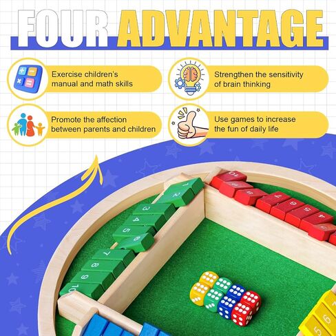Shut The Box Dice Game,2-4 Player Family Wooden Board Table Math Games, 8 Dices Classics Tabletop Version Games for Classroom,Home,Party or Pub in Saudi Arabia