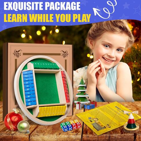 Shut The Box Dice Game,2-4 Player Family Wooden Board Table Math Games, 8 Dices Classics Tabletop Version Games for Classroom,Home,Party or Pub in Saudi Arabia