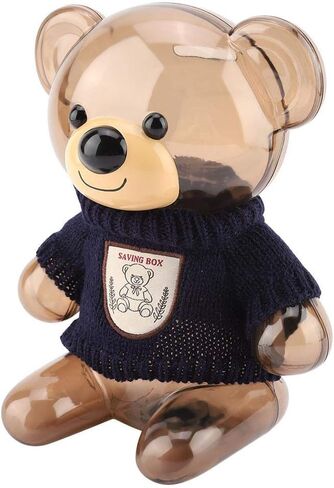 حصالة بيجي بانك للأطفال، حصالة كرتونية، ملابس الدب، بلاستيك شفاف (أزرق) in Kuwait