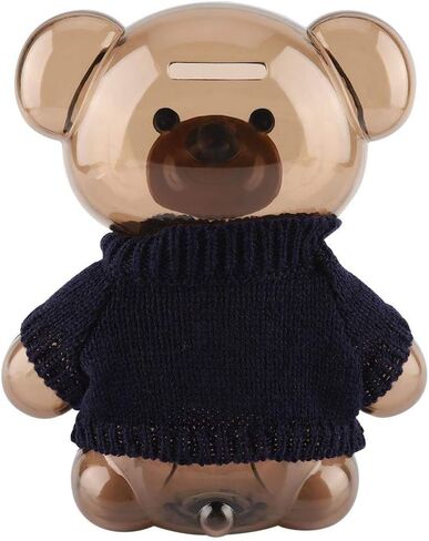 حصالة بيجي بانك للأطفال، حصالة كرتونية، ملابس الدب، بلاستيك شفاف (أزرق) in Kuwait