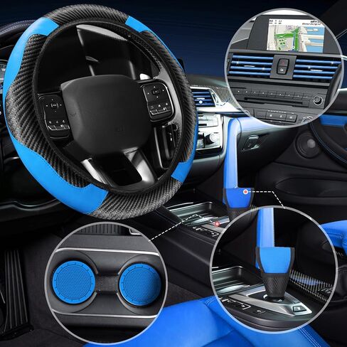 30 Pcs Car Accessories Set PU Leather Steering Wheel Cover Anti Slip Steering Wheel Protector Car Vent Trim Strips Air Conditioner Insert Strips with Installation Tool for Most Car SUV (Black) in Kuwait