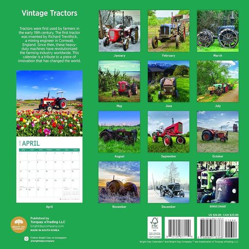 2025 Vintage Tractors Monthly Wall Calendar by Bright Day, 12 x 12 Inch Antique Farm Machinery in Saudi Arabia