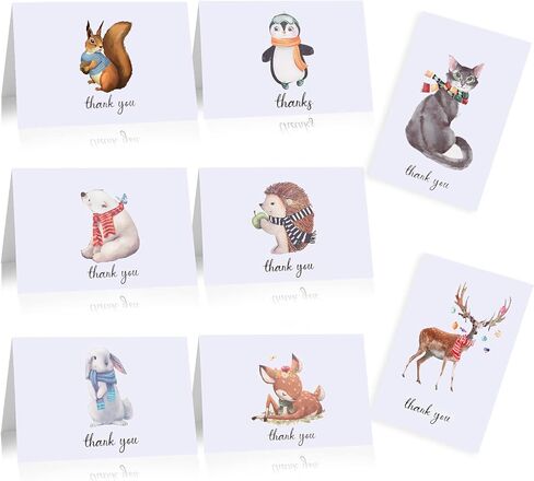 24 Pieces Winter Animals Thank You Note Cards with 24 Envelopes, Holiday Cards for Winter Theme Party Decorations Thanksgiving Christmas Party Supplies, 4 x 6 Inch 8 Designs in Saudi Arabia