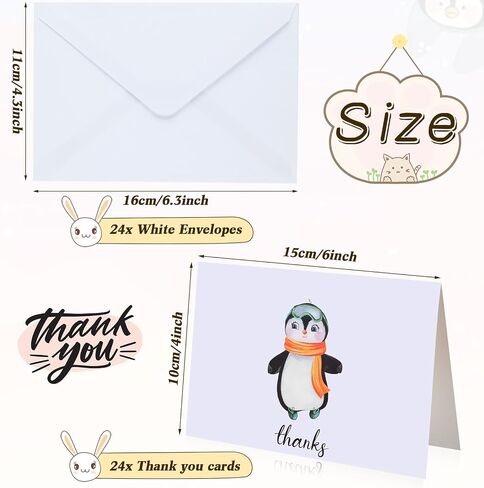 24 Pieces Winter Animals Thank You Note Cards with 24 Envelopes, Holiday Cards for Winter Theme Party Decorations Thanksgiving Christmas Party Supplies, 4 x 6 Inch 8 Designs in Saudi Arabia