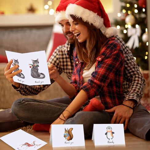 24 Pieces Winter Animals Thank You Note Cards with 24 Envelopes, Holiday Cards for Winter Theme Party Decorations Thanksgiving Christmas Party Supplies, 4 x 6 Inch 8 Designs in Saudi Arabia