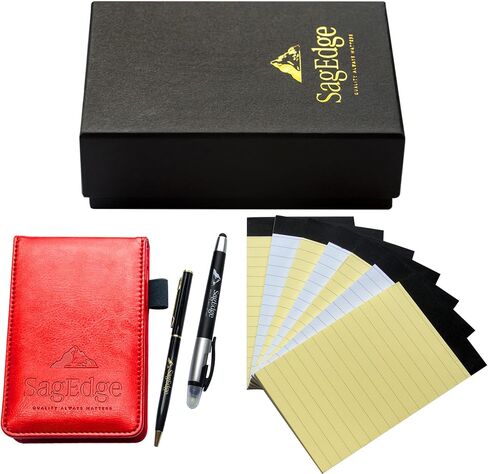 PU Leather Mini Pocket Notepad Holder Set in Gift Box, Inside Pocket Notebook with 30 Lined Memo Sheets White, 7 Book Refills (3 White and 4 Yellow), 2 Pens Elegant and Multifunction (Blue) in Saudi Arabia