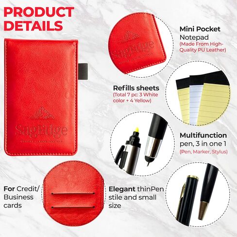 PU Leather Mini Pocket Notepad Holder Set in Gift Box, Inside Pocket Notebook with 30 Lined Memo Sheets White, 7 Book Refills (3 White and 4 Yellow), 2 Pens Elegant and Multifunction (Blue) in Saudi Arabia