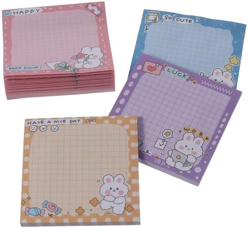 ملاحظات لاصقة على شكل أرنب لطيف، مجموعة ملاحظات لاصقة ذاتية اللصق على شكل رسوم متحركة، مقاس 3.0 × 3.0 بوصات، وسادات مذكرة كاواي، للمنزل المكتبي، 50 ورقة in Kuwait