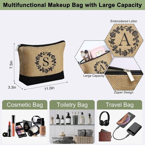 YOOLIFE Christmas Gifts for Women - Initial Jute Tote Bag & Makeup Bag, Birthday Gifts for Women Her Mom Teacher Friend in Saudi Arabia