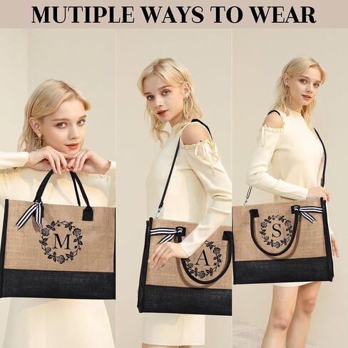 YOOLIFE Christmas Gifts for Women - Initial Jute Tote Bag & Makeup Bag, Birthday Gifts for Women Her Mom Teacher Friend in Saudi Arabia
