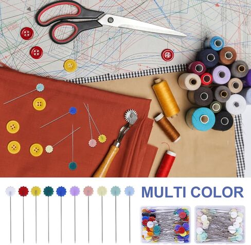 200Pcs Sewing Pins,Flat Head Steel Wire Straight Pins,Flower Head Sewing Pins for Fabric,2 inch Long Quilting Pins with Storage Box,for Sewing DIY Projects Dressmaker Jewelry Decor in Kuwait
