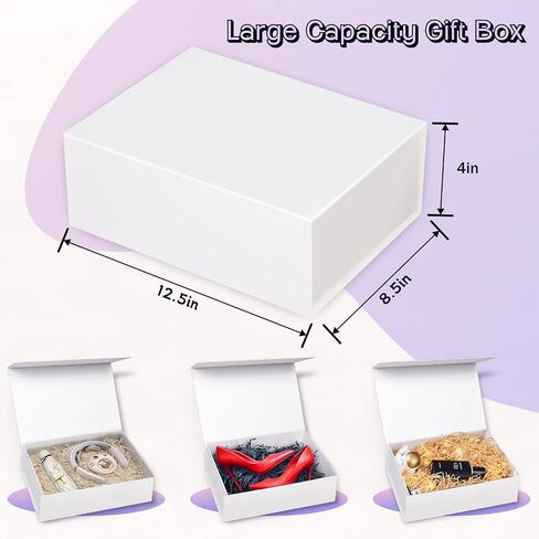 Anscher 3 Pack Magnetic Gift Boxes with Ribbon Large Size 12.5x8.5x4 Inch, Premium White Rigid Gift Boxes with Lids for Presents Bridal Proposal, Christmas, Baby Shower, Birthday and Graduation in Saudi Arabia