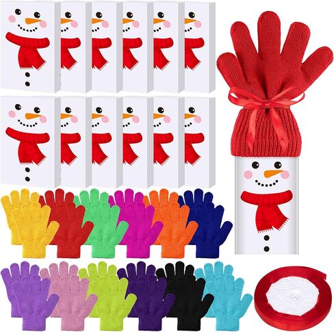 Geyoga Christmas Snowman Candy Bar Kit Christmas Chocolate Bar Wrapper with Christmas Gloves Snowman Boxes for Classroom Party Gifts Full Finger Gloves for Students Boys Girls(12) in Saudi Arabia