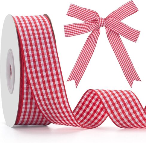 Gingham Ribbon Checkered Ribbon, Red and White Taffeta Plaid Ribbon 1 Inch x 25 Yards, Red Check Wide Ribbon for Gift Wrapping, Picnic, DIY Crafts, Wreath, Wedding, Home Decor in Saudi Arabia