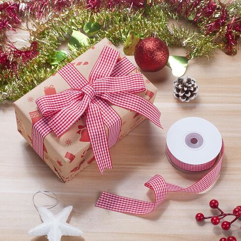 Gingham Ribbon Checkered Ribbon, Red and White Taffeta Plaid Ribbon 1 Inch x 25 Yards, Red Check Wide Ribbon for Gift Wrapping, Picnic, DIY Crafts, Wreath, Wedding, Home Decor in Saudi Arabia