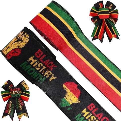 1 Roll 5 Yards Kwanzaa Wired Ribbon 2.5 Inch African American Black History Month Juneteenth Fabric Ribbon for Bow Wreath Gift Wrapping Supplies(1 Roll) in Saudi Arabia