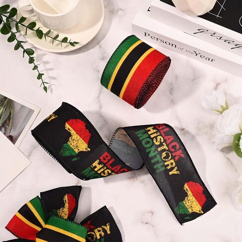 1 Roll 5 Yards Kwanzaa Wired Ribbon 2.5 Inch African American Black History Month Juneteenth Fabric Ribbon for Bow Wreath Gift Wrapping Supplies(1 Roll) in Saudi Arabia