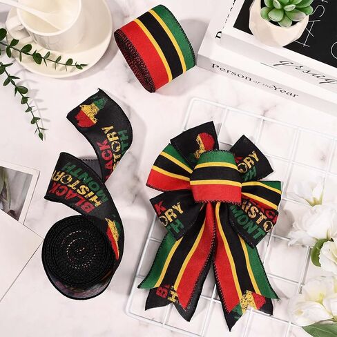 1 Roll 5 Yards Kwanzaa Wired Ribbon 2.5 Inch African American Black History Month Juneteenth Fabric Ribbon for Bow Wreath Gift Wrapping Supplies(1 Roll) in Saudi Arabia