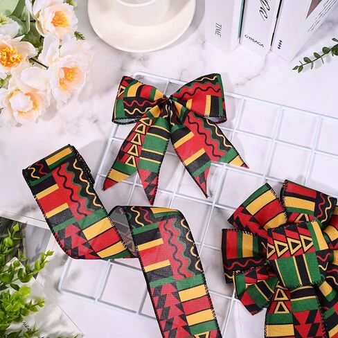 1 Roll 5 Yards Kwanzaa Wired Ribbon 2.5 Inch African American Black History Month Juneteenth Fabric Ribbon for Bow Wreath Gift Wrapping Supplies(1 Roll) in Saudi Arabia