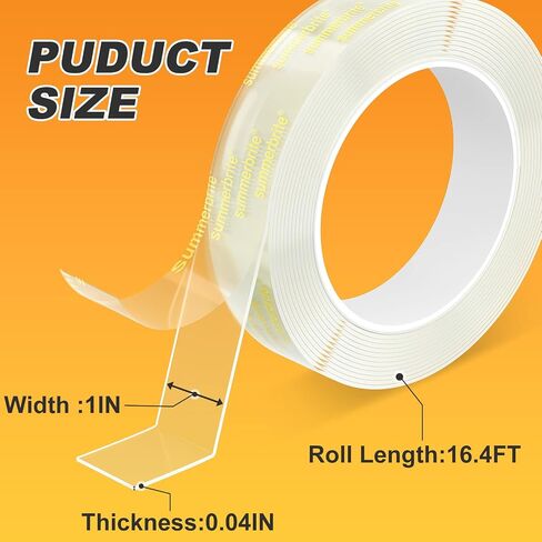 Double Sided Tape Heavy Duty, Clear Mounting Tape Waterproof Transparent Tape,16.4FT Two Sided Adhesive Tape, Removable Wall Tape Sticky Poster Tape for Home,Office in Kuwait