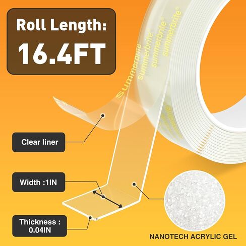 Double Sided Tape Heavy Duty, Clear Mounting Tape Waterproof Transparent Tape,16.4FT Two Sided Adhesive Tape, Removable Wall Tape Sticky Poster Tape for Home,Office in Kuwait