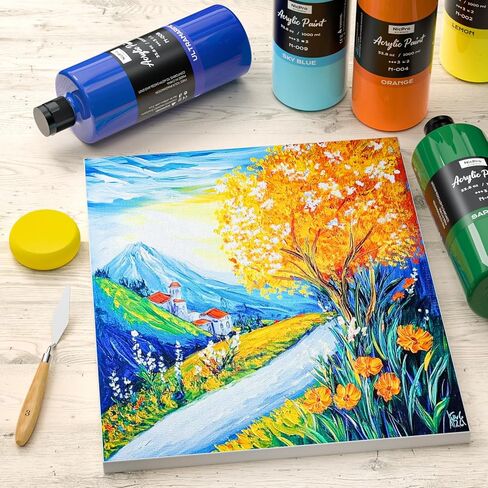 Nicpro 14 Colors Large Bulk Acrylic Paint Set (16.9 oz, 500 ml) Non Toxic Art Painting Supplies for Multi Surface Fabric Canvas Wood Leather Stone, Craft Paint for Kid & Adult with Color Wheel in Saudi Arabia