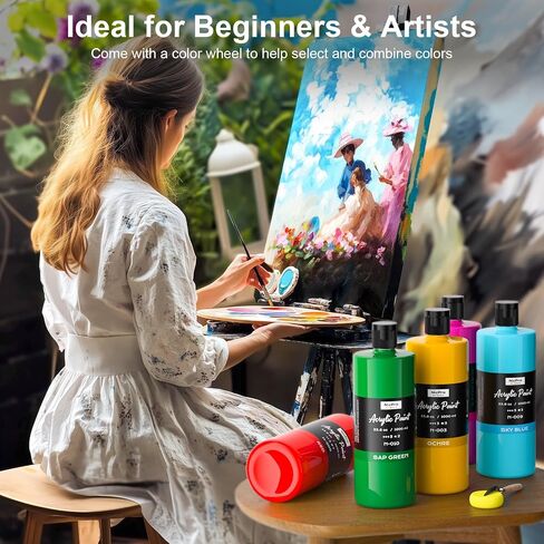 Nicpro 14 Colors Large Bulk Acrylic Paint Set (16.9 oz, 500 ml) Non Toxic Art Painting Supplies for Multi Surface Fabric Canvas Wood Leather Stone, Craft Paint for Kid & Adult with Color Wheel in Saudi Arabia