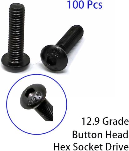 iexcell 100 Pcs M4 x 30mm Thread Pitch 0.7 mm Alloy Steel 12.9 Grade Hex Socket Button Head Cap Screws Bolts Kit, Black Oxide Finish in Saudi Arabia