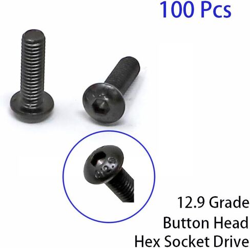 iexcell 100 Pcs M4 x 30mm Thread Pitch 0.7 mm Alloy Steel 12.9 Grade Hex Socket Button Head Cap Screws Bolts Kit, Black Oxide Finish in Saudi Arabia