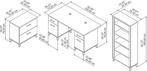 مكتب مكتب Bush Furniture Somerset 60W مع خزانة ملفات جانبية وخزانة كتب ذات 5 أرفف في Hansen Cherry in Kuwait