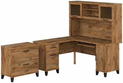 Bush Furniture Somerset L Shaped Desk with Hutch and Lateral File Cabinet in Saudi Arabia