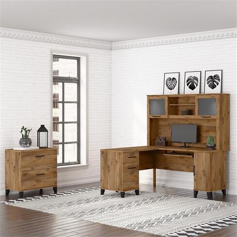 Bush Furniture Somerset L Shaped Desk with Hutch and Lateral File Cabinet in Saudi Arabia