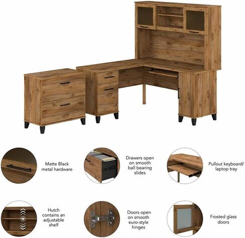 Bush Furniture Somerset L Shaped Desk with Hutch and Lateral File Cabinet in Saudi Arabia