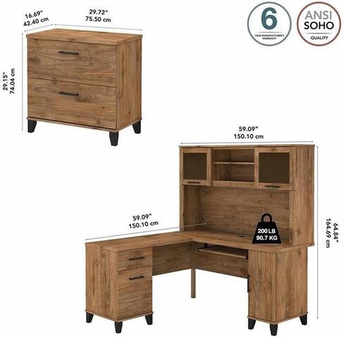 Bush Furniture Somerset L Shaped Desk with Hutch and Lateral File Cabinet in Saudi Arabia