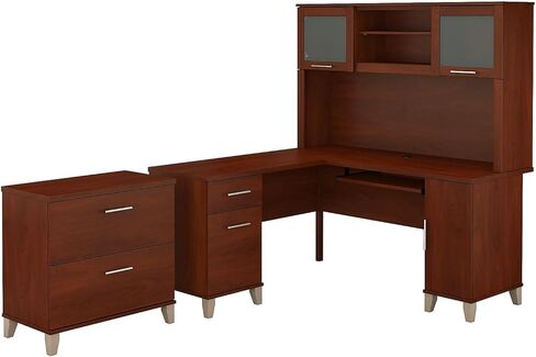 Bush Furniture Somerset L Shaped Desk with Hutch and Lateral File Cabinet in Saudi Arabia
