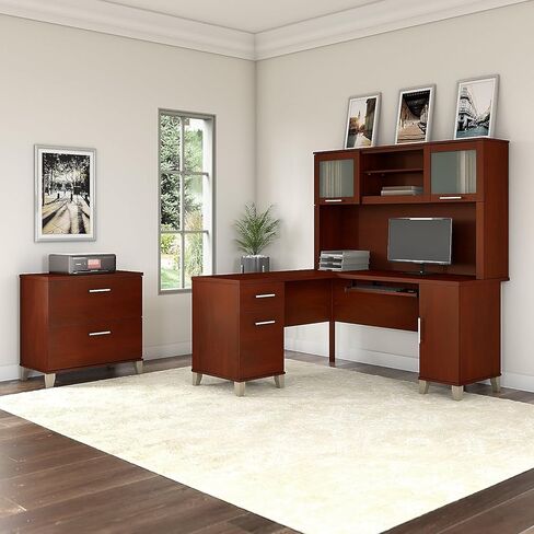 Bush Furniture Somerset L Shaped Desk with Hutch and Lateral File Cabinet in Saudi Arabia