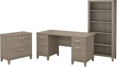 مكتب مكتب Bush Furniture Somerset 60W مع خزانة ملفات جانبية وخزانة كتب ذات 5 أرفف في Hansen Cherry in Kuwait