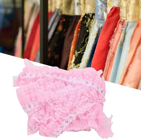Lace Ribbon, 5 Yards 45mm Printing Dots Pleated Trim DIY Lace Craft Trim Mesh Lace Trim Mesh Lace Ribbon Sewing Sequins Embroidered DIY Craft(Pink) in Saudi Arabia