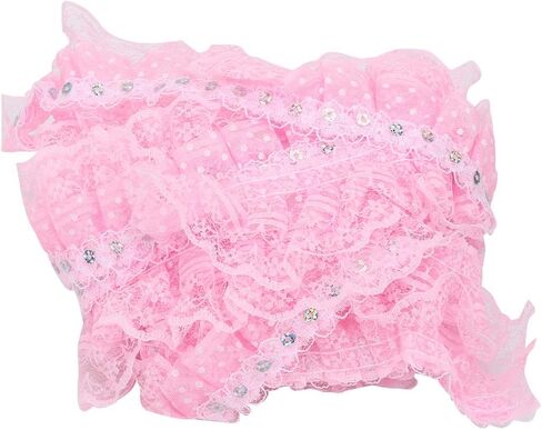 Lace Ribbon, 5 Yards 45mm Printing Dots Pleated Trim DIY Lace Craft Trim Mesh Lace Trim Mesh Lace Ribbon Sewing Sequins Embroidered DIY Craft(Pink) in Saudi Arabia