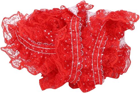 Lace Ribbon, 5 Yards 45mm Printing Dots Pleated Trim DIY Lace Craft Trim Mesh Lace Trim Mesh Lace Ribbon Sewing Sequins Embroidered DIY Craft(Pink) in Saudi Arabia