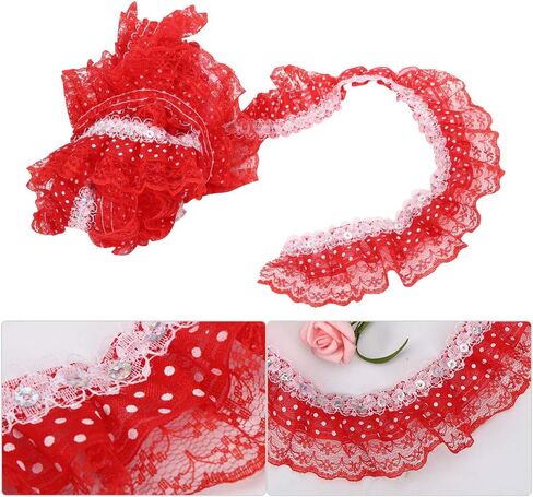 Lace Ribbon, 5 Yards 45mm Printing Dots Pleated Trim DIY Lace Craft Trim Mesh Lace Trim Mesh Lace Ribbon Sewing Sequins Embroidered DIY Craft(Pink) in Saudi Arabia