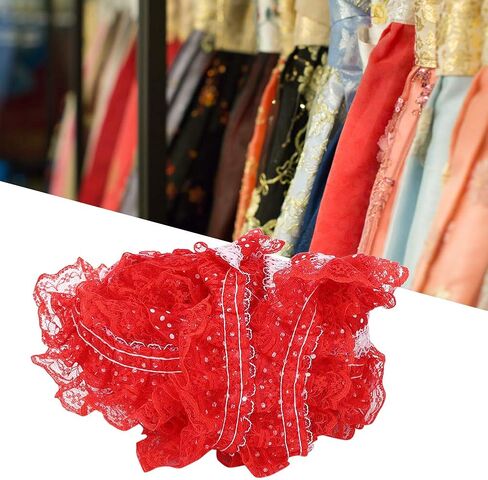 Lace Ribbon, 5 Yards 45mm Printing Dots Pleated Trim DIY Lace Craft Trim Mesh Lace Trim Mesh Lace Ribbon Sewing Sequins Embroidered DIY Craft(Pink) in Saudi Arabia
