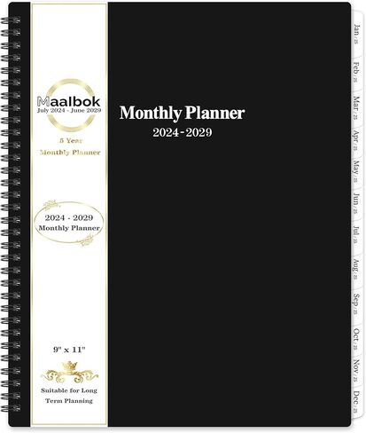 2024-2029 Monthly Planner/Calendar - Jul 2024 - Jun 2029, 5 Year Monthly Planner with Tabs & Celebrity Quotes, 9" x 11", Famous Quotes, Two-Side Pocket, Suitable for Long-Term Planning, Black in Kuwait
