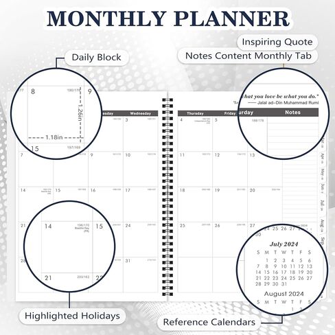 2024-2029 Monthly Planner/Calendar - Jul 2024 - Jun 2029, 5 Year Monthly Planner with Tabs & Celebrity Quotes, 9" x 11", Famous Quotes, Two-Side Pocket, Suitable for Long-Term Planning, Black in Kuwait