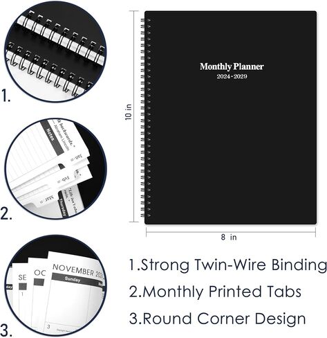 2024-2029 Monthly Planner/Calendar - Jul 2024 - Jun 2029, 5 Year Monthly Planner with Tabs & Celebrity Quotes, 9" x 11", Famous Quotes, Two-Side Pocket, Suitable for Long-Term Planning, Black in Kuwait
