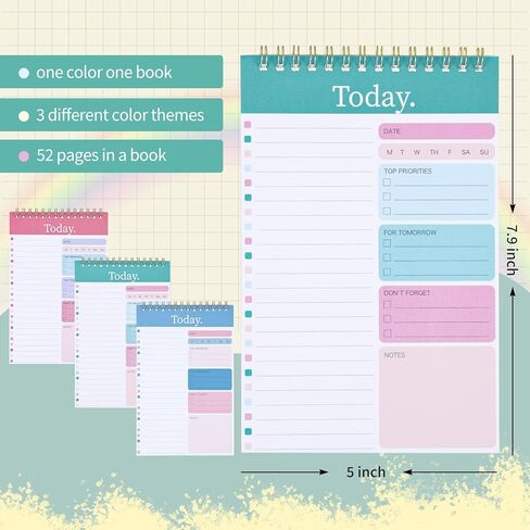 EOOUT To Do List Notepad، 3 عبوات، مفكرة مخططة يومية، مفكرة مخطط تجريب مجلة اللياقة البدنية، 52 ورقة مزيج الألوان الممزقة، دفتر تخطيط 5.2 × 7.9 بوصة، هدايا مكتب الفصل الدراسي in Saudi Arabia