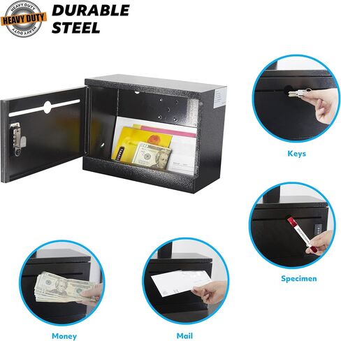 Pochar Over-the-Door Steel Specimen Container - Payment, Key, Night Drop Box - 6.5'' Height Adjustable, Removable Hinge for Wall Mount (Black) in Saudi Arabia